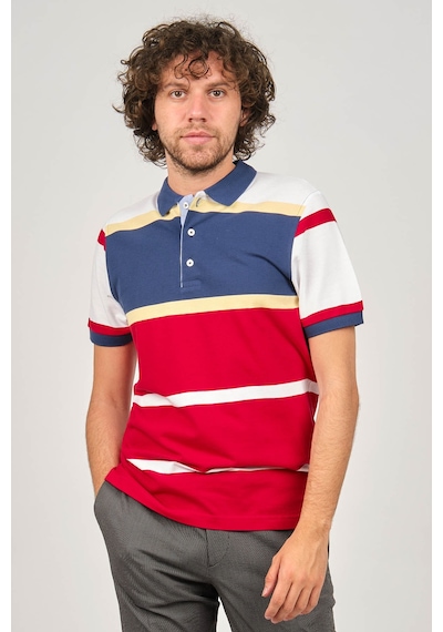 Desen Triko Erkek Polo Yaka Blok Desenli T-shirt 0249821 Indigo Indigo İndigo