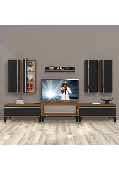 Decoraktiv Eko 8d Mdf Silver Tv Ünitesi Tv Sehpası Ceviz - Siyah