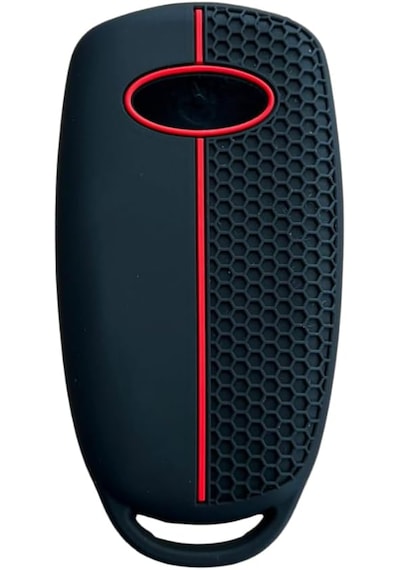 Autohan Keys Lüx Chery Tiggo 8 Pro Smart Uyumlu 3 Buton Anahtar Kılıfı, Kırmızı Çizgili, Petek Desenli, Siyah