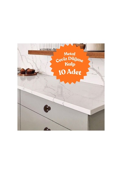 10 Adet Metal Yuvarlak Ahşap Desen Düğme Kulp - Çocuk Odası, Mutfak Dolap İçin Modern Çekmece Kulbu Ceviz Ceviz