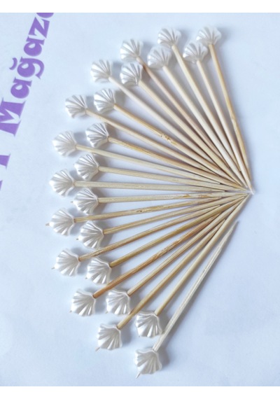 200 Adet Dekoratif Küçük Deniz Kabuğu İncili Nişan Kürdanı 6,5 Cm İstiridye 30 Mm- Pasta Kürdanı