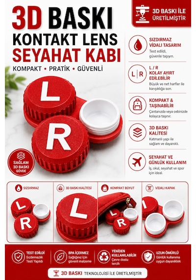 3d Baskı Kontakt Lens Saklama Ve Seyahat Kabı L/r Vidalı Kapak