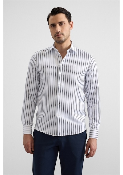 Süvari Lacivert Slim Klasik Yaka Cepsiz Casual Gömlek Gm2025500496-m09 Lacivert