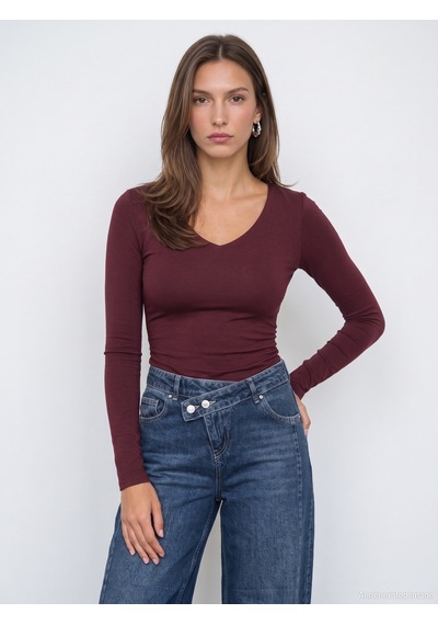 Dilvin 33215 Sıcak Tutan V Yaka Bra-free Top Bordo