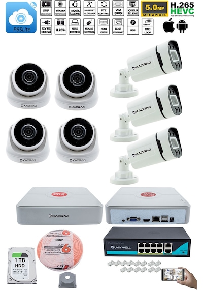 Ip Güvenlik Kamera Seti - 4 İç Mekan Ip Kamera, 3 Dış Mekan Ip Ka