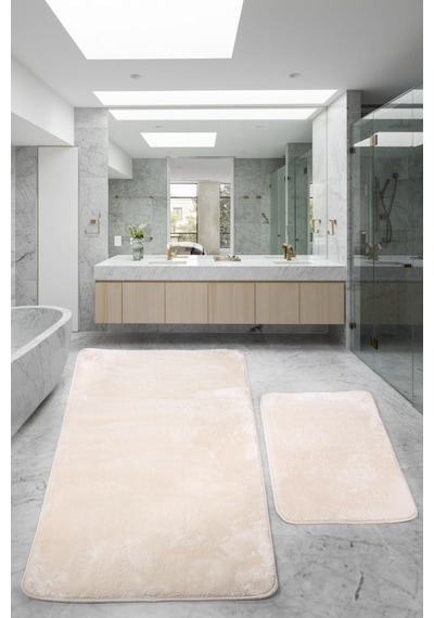 Relax Krem 80x150 + 50x80 Cm Büyük Ebat 2'li Banyo Halısı Paspası Krem