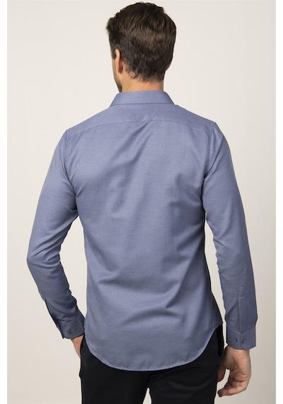 Tudors Slim Fit Dar Kesim Armürlü Erkek Gömlek-16200 Lacivert