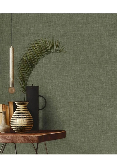 Adawall Muse Koleksiyonu- 25104-10 Yeşil Keten Efektli Modern Duvar Kağıdı 1.06x15.6m, 16.5m²