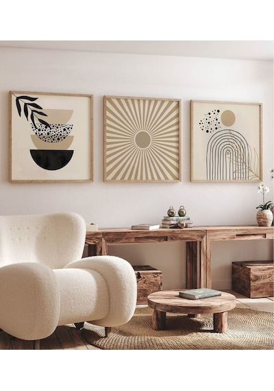 Ahşap Çerçeveli Mdf Kare Tablo Seti Salon Ve Oturma Odası Için Kr4002 32 X 32