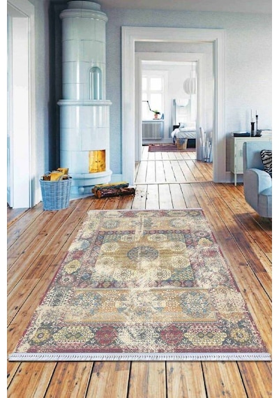 Pembe Vintage Dokuma Pamuk Tabanlı Kaymaz Kilim Klm102n11