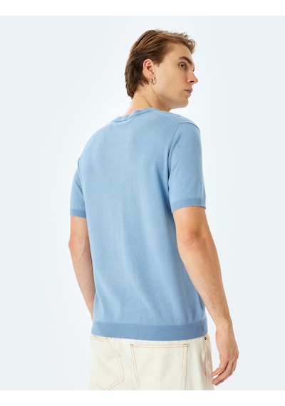 Koton Regular Fit Bisiklet Yaka Viskon Basic Kısa Kollu Triko Tişört Mavi 5sam70022ht Mavi