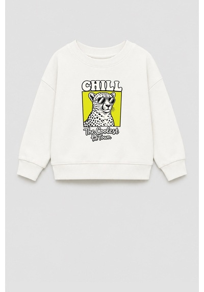 Monila Erkek Çocuk 3 İplik Kumaş Leopar Baskılı Pamuklu Sweatshirt Ekru