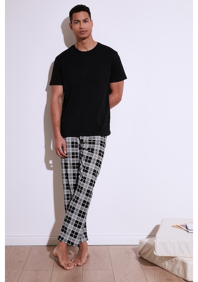 Buratti Ekoseli Pamuklu Regular Fit Kısa Kollu Erkek Pijama Takımı 6572006 Siyah