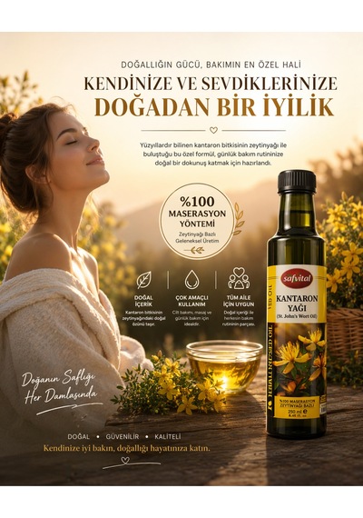Kantaron Yağı 250 Ml %100 Maserasyon Büyük Boy Bitkisel Bakım Yağı Cilt Ve Masaj İçin