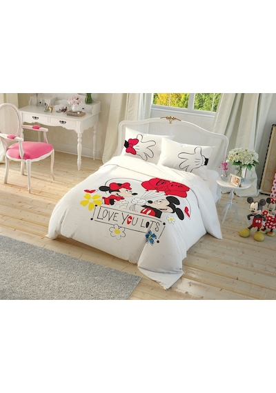 Taç Lisanslı Çek Canlandır Nevresim Takımı Minnie&Mickey Çift Kiş Çok Renkli
