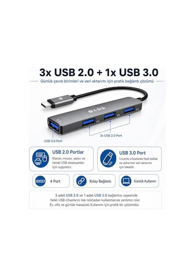 Sw-u324 Type-c Metal Usb Hub, 3x Usb 2.0 + 1x Usb 3.0 4 Port Usb Çoklayıcı, Alüminyum Gövde Gri Usb-c Hub, Laptop Tablet Pc Macbook Uyumlu İçin Mouse Klavye Usb Bellek Aksesuar Bağlantı Adaptörü