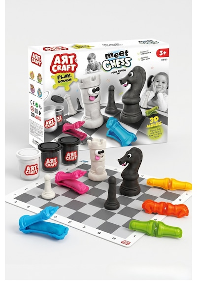 Art Craft Meet Chess 3d Kalıplı Satranç Temalı Oyun Hamuru Seti 4 Renk Eğitici Oyuncak 3+ Yaş Çok Renkli