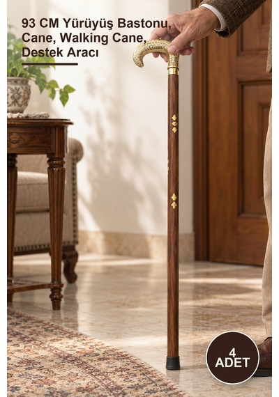 4 Adet Pirinç Ve Ahşap Karışımı Baston 93 Cm Yürüyüş Bastonu, Cane, Walking Cane, Destek Aracı