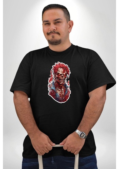 Angemiel Zombi Kırmızı The Walking Dead Siyah Büyük Beden Erkek Kadın Unisex Basic Ön Baskılı Tişört Siyah