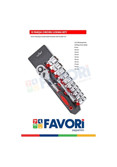 Premium 1/2 Profesyonel 12 Parça Krom Vanadyum Çelik Standlı Cırcır Set Kaliteli Lokma Takımı