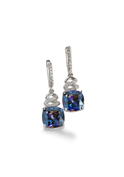 925 Gümüş Mavi Topaz Taşlı Love Tasarım Kadın Küpe Gümüş