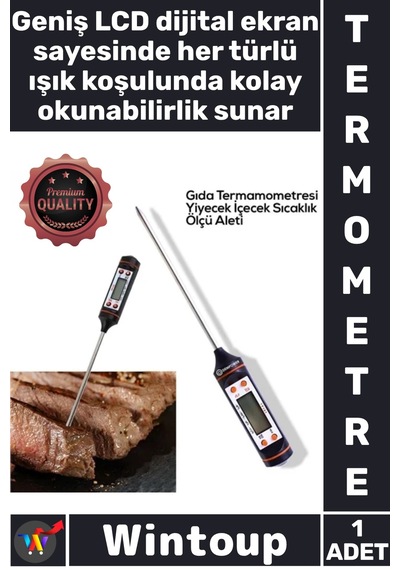 Termometre Dijital Hassas Ölçüm Mutfak Et Süt Sıvı Barbekü Profesyonel Saplamalı Gıda Termometresi