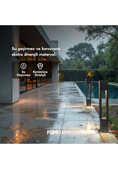 FoneLight AKA 60 cm LED Bollard Bahçe Aydınlatma Direği Antrasit Alüminyum IP65 Peyzaj Yürüyüş Yolu Aydınlatması 9W 3000K