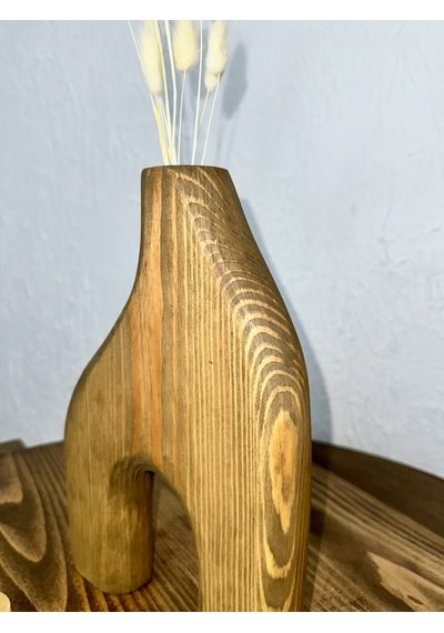O&a Wood Doğal Ahşap Dekoratif Biblo Vazo Koyu Meşe
