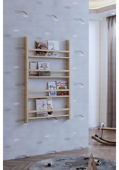 Duvar Kitaplığı Masif Ahşap Montessori Duvar Kitaplık Ahşap