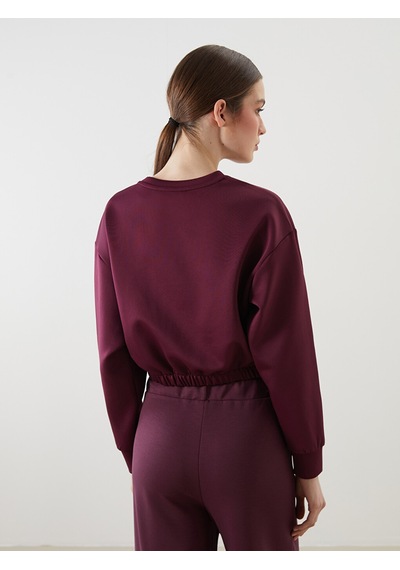 Lcw Eco Bordo Bisiklet Yaka Crop Kadın Sweatshirt