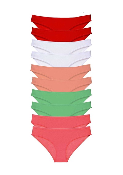 10 adet Süper Eko Set Likralı Kadın Slip Külot Kırmızı Beyaz Pud Çok Renkli