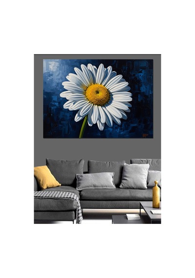 Yakın Çekim Beyaz Papatya Çiçeği Yağlı Boya Dokulu Kanvas Tablo Canvas Tablosu
