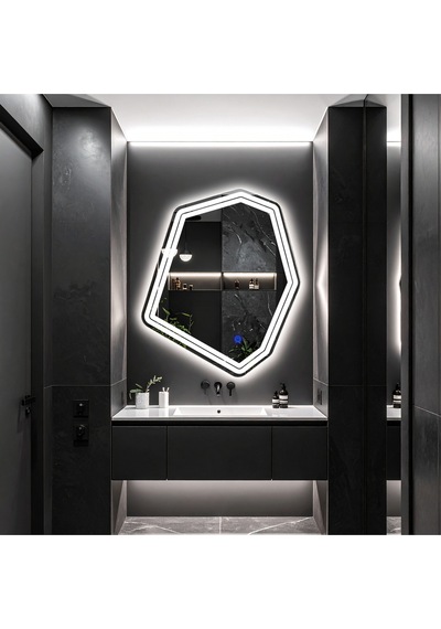 Domira Beyaz Led'li Lazer Kumlamalı Lavabo & Banyo Aynası Dokunmatik Sensörlü 90 X 76