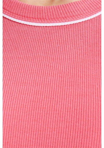 Tudors Kadın Slim Fit Dar Kesim Pamuklu Askılı Bisiklet Yaka Biyeli Pembe Crop Atlet-50981