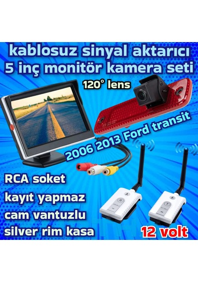 Kablosuz 5 İnç Ekran 2006-2013 Ford Transit Uyumlu Kamera 12 Volt