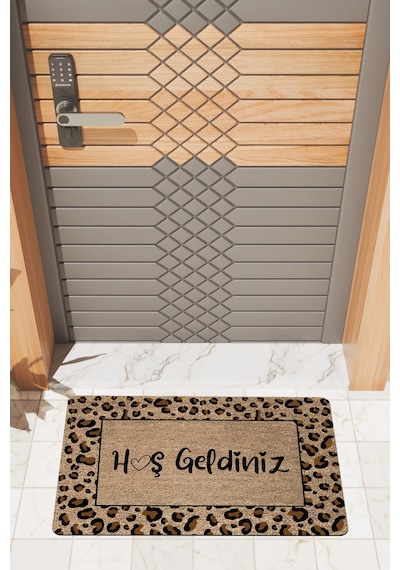 Rugmood Modern Dijtal Baskı Leopar Hoşgeldiniz Kapı Önü Paspası Çok Renkli
