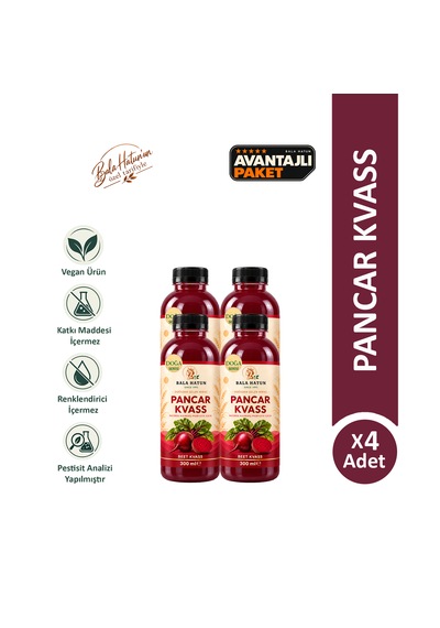 Bala Hatun Pancar Kvass 4 x 300 ML - Kefir Altı Suyu İle Mayalama - Doğal Fermente 4'lü Pet Şişe