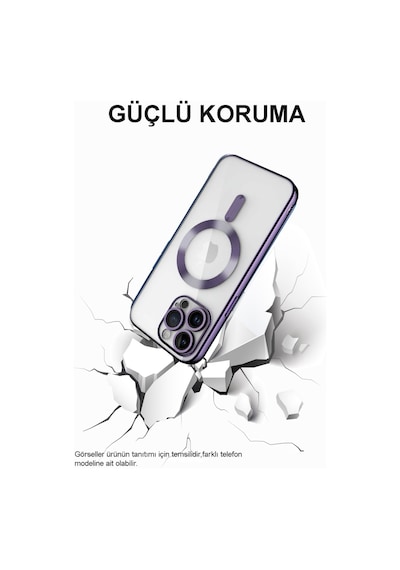 Apple Uyumlu  iPhone 12 Pro Mag Safe Özellikli Lens Korumalı Logo Gösteren Şeffaf Silikon Kılıf - Mor