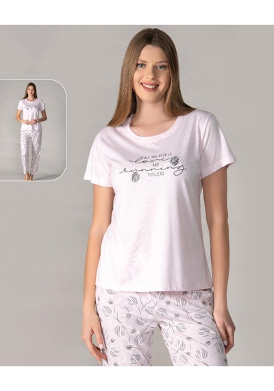 Kısa Kol Yazlık Pijama Takımı Viskon Alperi 780-24 Pembe