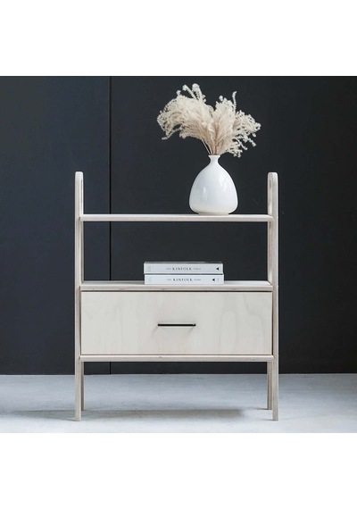 Woodesk Boulder, Ahşap Çekmeceli Kitaplık, 90x75, Beyaz Renk