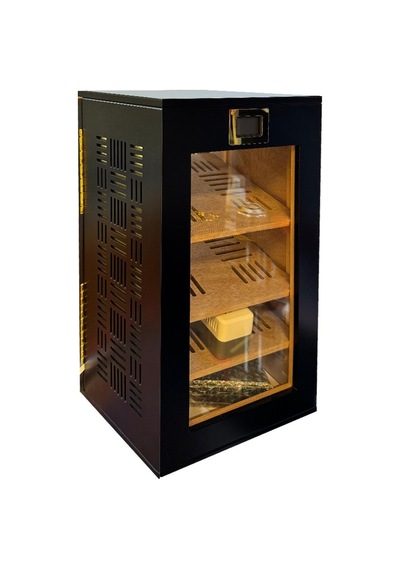 Elektronik Nemlendiricili 3 Raflı Puro Kutusu Humidor Gold Mat Siyah