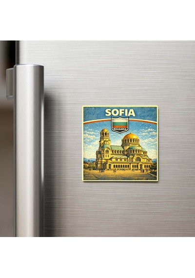 Retro Bulgaristan Sofya Şehri Temalı Vintage Buzdolap Magneti 9x9 Cm