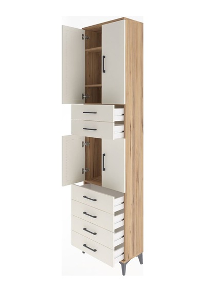 Arges Dolap 4 Raflı 6 Çekmeceli 4 Kapaklı 60x30x243 Çam-aytaşı Çam