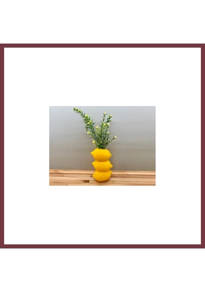 Storeşahin 3d Baskı Limon Formlu Dekoratif Vazo Üst Üste Limon Tasarımlı Mutfak Çiçekliği Kuru Çiçek Vazosu Sarı Shn0720