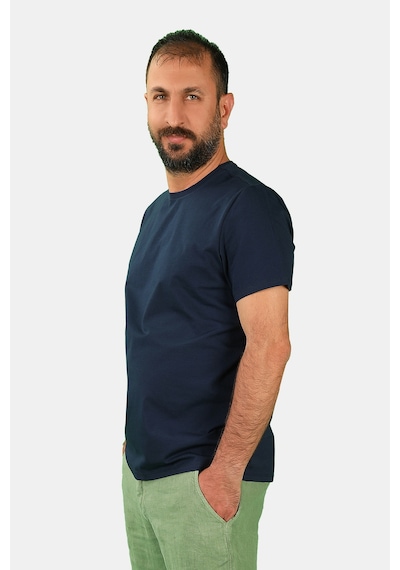 Erkek Bisiklet Yaka Kısa Kollu Tişört Lacivert