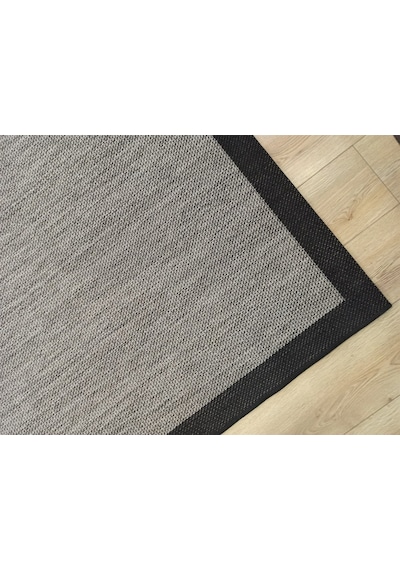 Çam Halı Sisal 9715 Gri / Siyah Bordürlü Jüt Sisal Kilim - 160x160