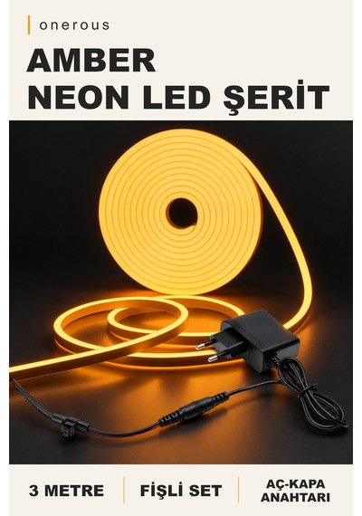 Onerous 3 M Amber Neon Led Şerit, Anahtarlı, Fişli