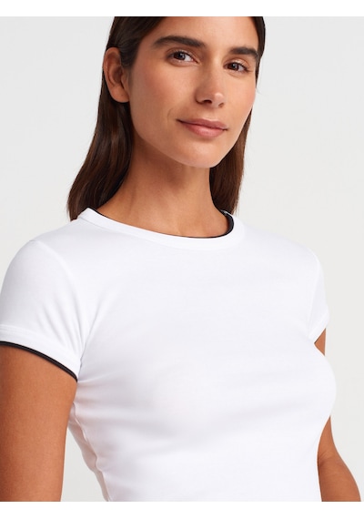 Dilvin 31750 Kontrast Kısa Kollu Tshirt-beyaz Beyaz