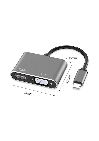 Type-C To Hdmi Vga Kombo Çevirici 4Kx2K Dönüştürücü Adaptör 4728