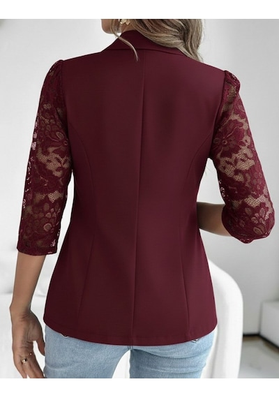 Bhrwear Kadın Uzun Kollu Truvakar Kol Önden Düğmeli Cepli Dantelli Atlas Ceket Renkli